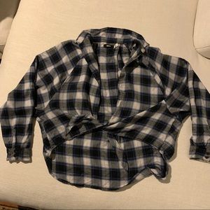 Tie-Front Black and Blue Flannel